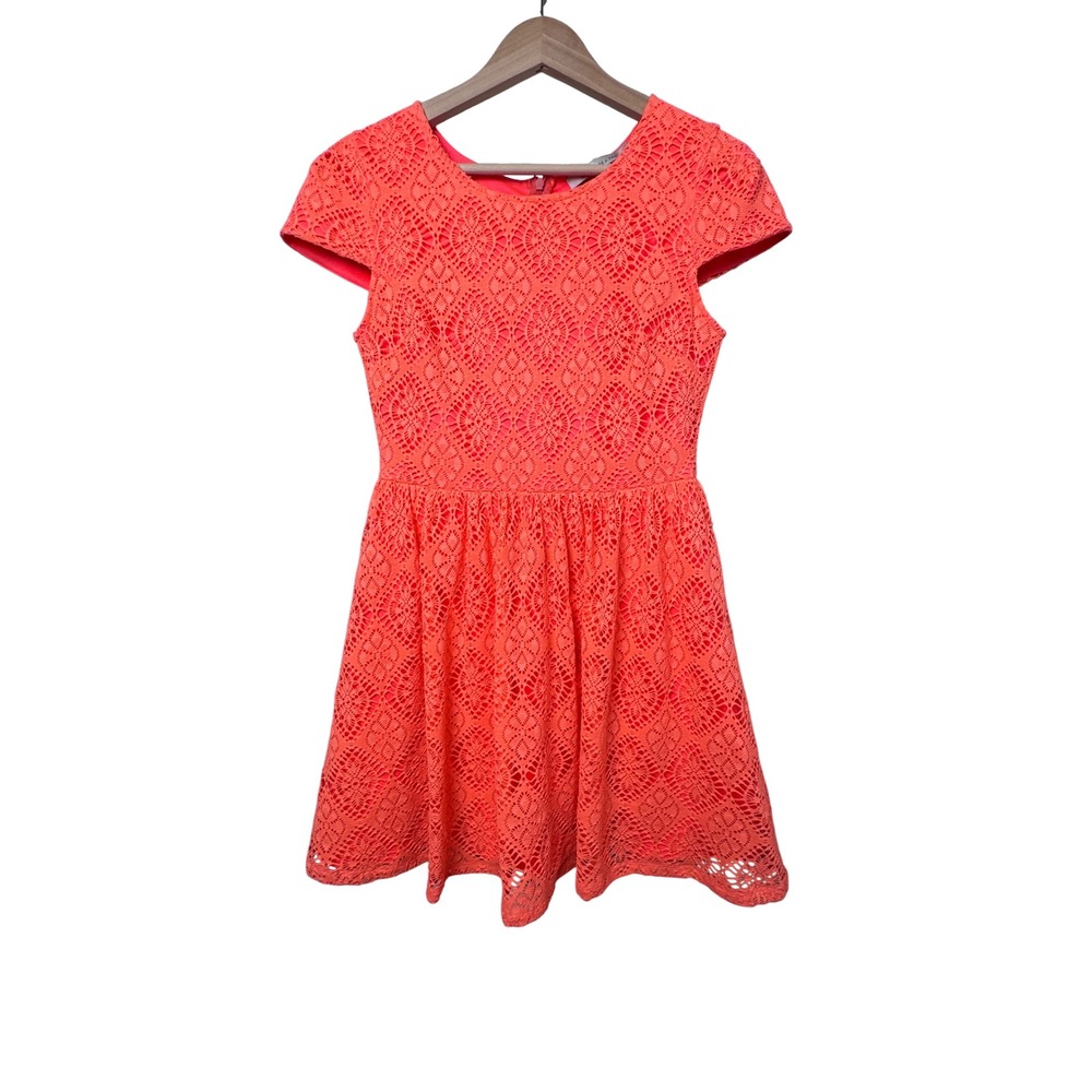 Revolve Lovers + Friends Voulez Vous Neon Coral Lace Mini Dress Fit & Flare Sz S